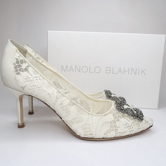 Manolo Blahnik Hangisi Floral Lace Crystal Pumps - Picture 2 of 14